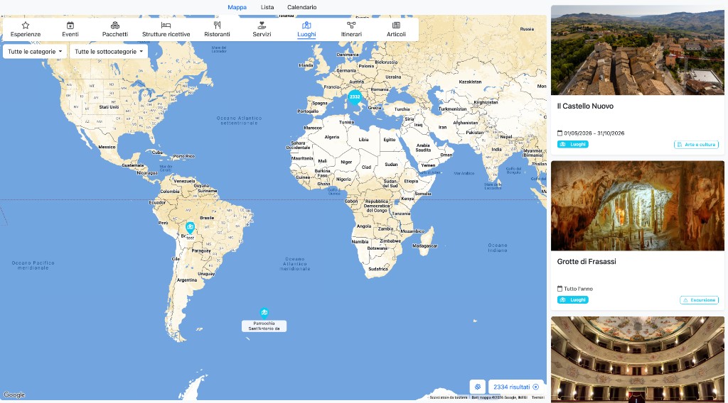 Mappa, filtri e catalogo